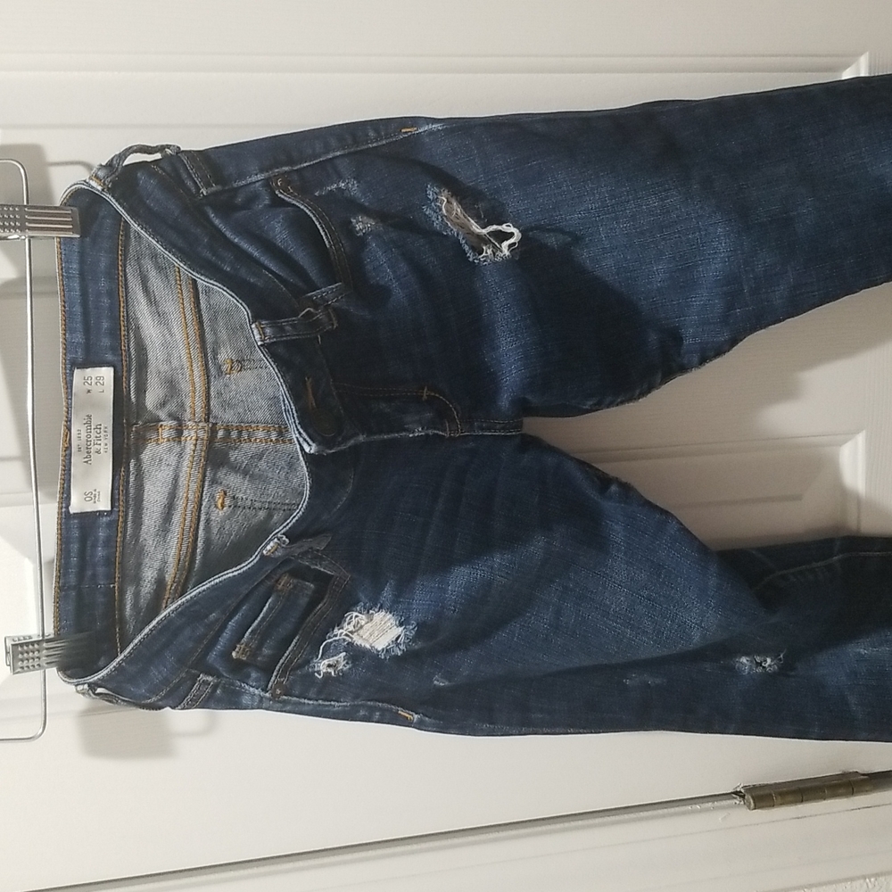 Abercrombie & Fitch Womens Distressed Skinny Size 0S W 25Dark Wash Stretch Jeans